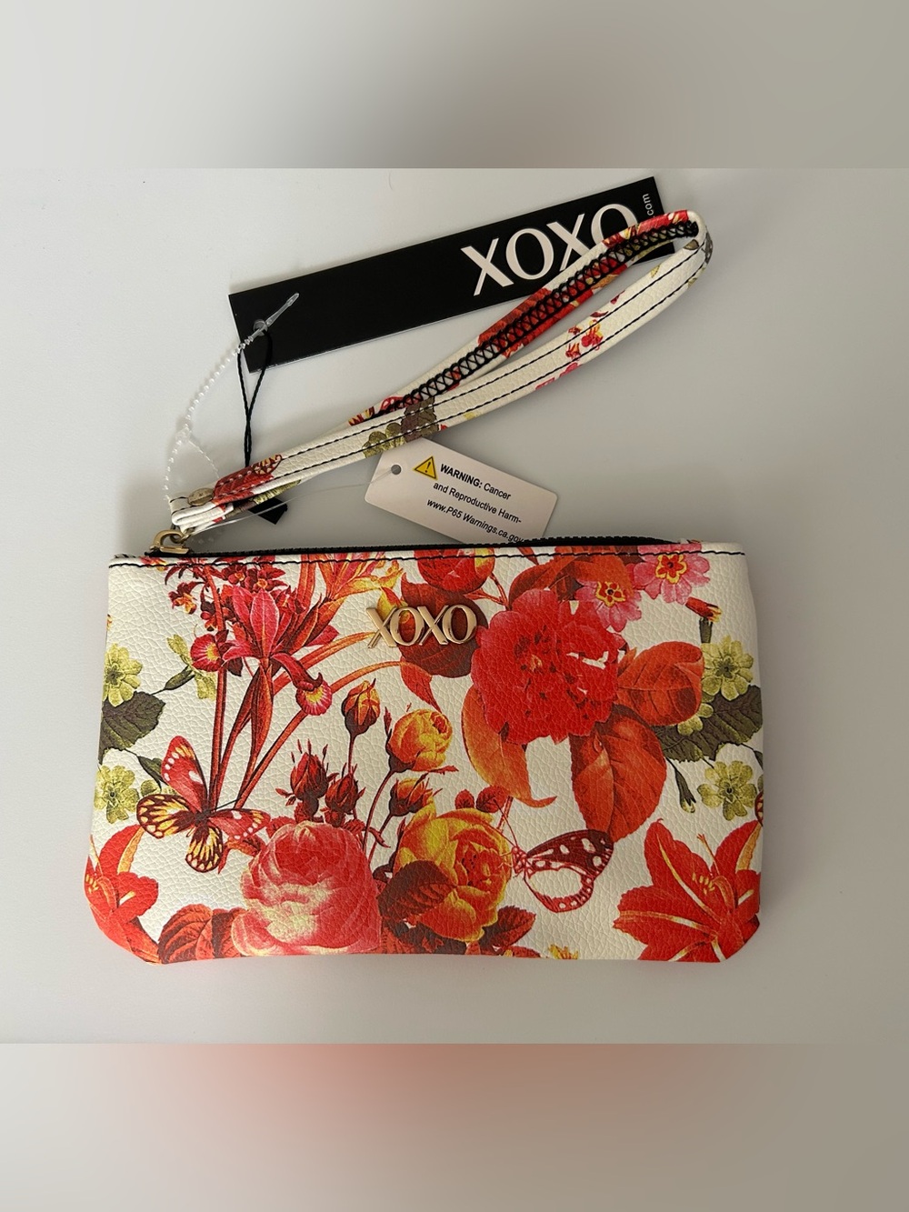 XOXO Black Floral Print Wristlet Zip Pouch Wallet Small Handbag